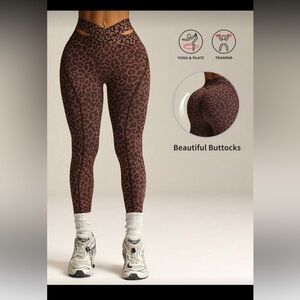 Sl1pc Women's Leopard Print High Elasticity Waistband Sports Cropped Leggings